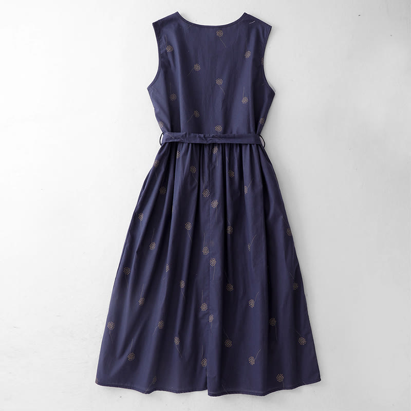 Robe midi sans manches à imprimé Buddha Stones MidnightBlue, lacée et dotée de poches - image 1
