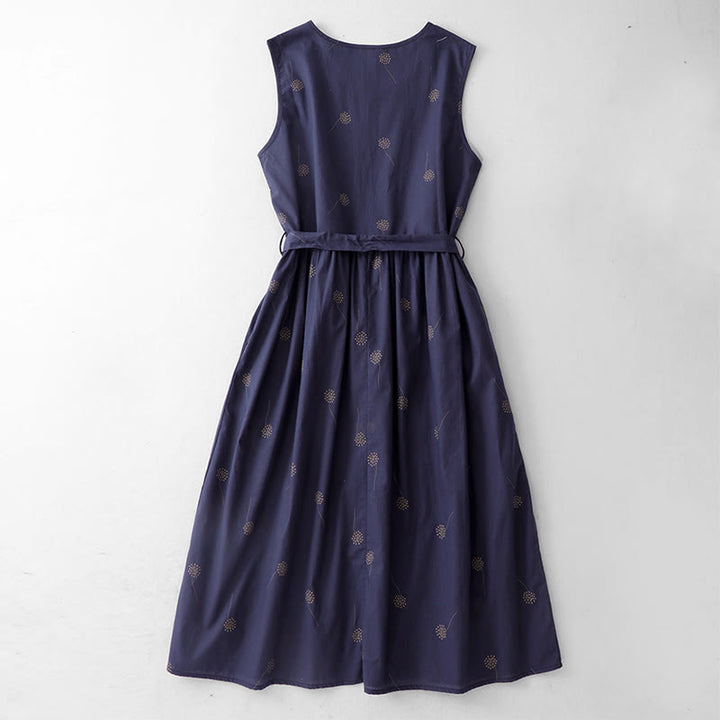 Robe midi sans manches à imprimé Buddha Stones MidnightBlue, lacée et dotée de poches - image 1