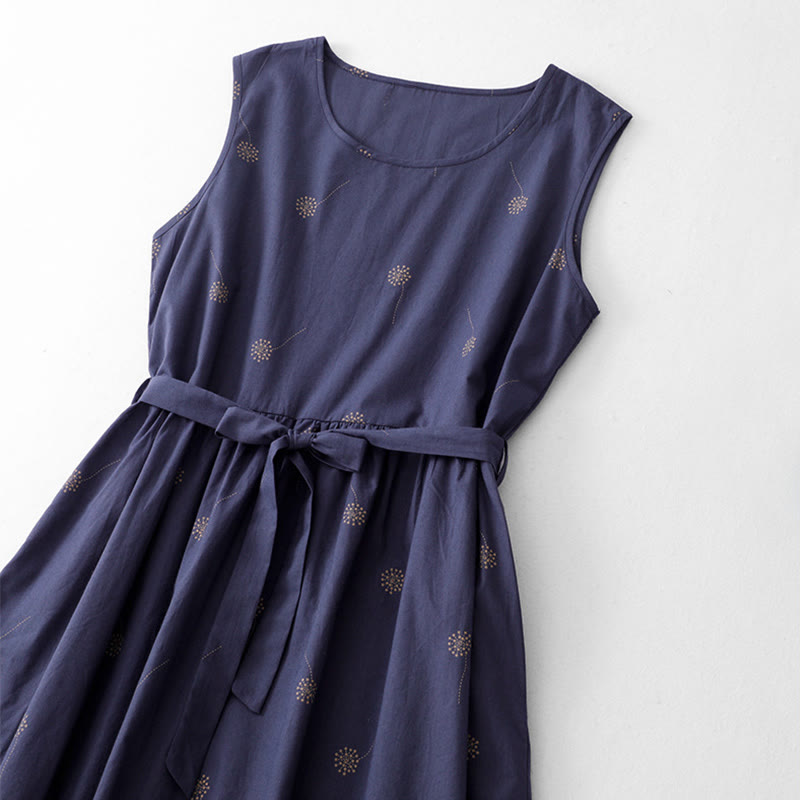 Robe midi sans manches à imprimé Buddha Stones MidnightBlue, lacée et dotée de poches - image 2