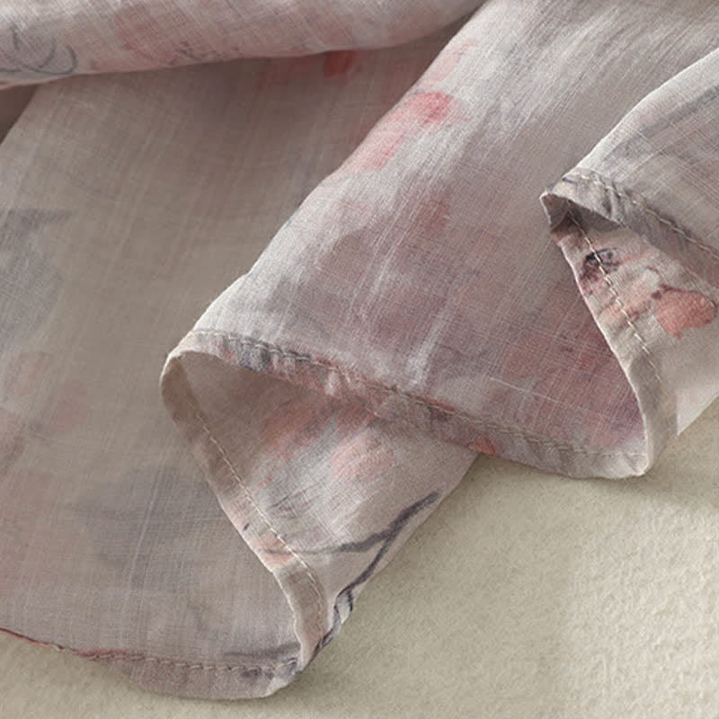 Buddha Stones Chemises d'été style Tang vintage à col en V, à boutons grenouille et à fleurs, manches 3/4 pour femmes - image 12