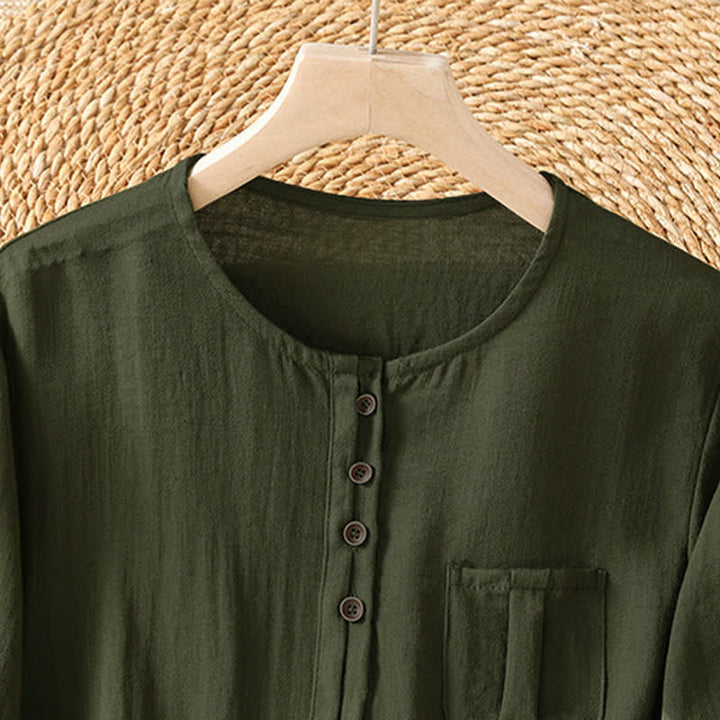 Buddha Stones Chemises à manches trois-quarts boutonnées pour femme, style minimaliste décontracté printanier, avec poche plaquée - image 17