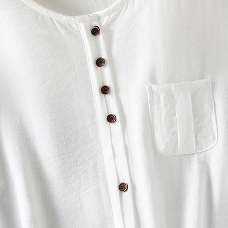 Buddha Stones Chemises à manches trois-quarts boutonnées pour femme, style minimaliste décontracté printanier, avec poche plaquée - image 33