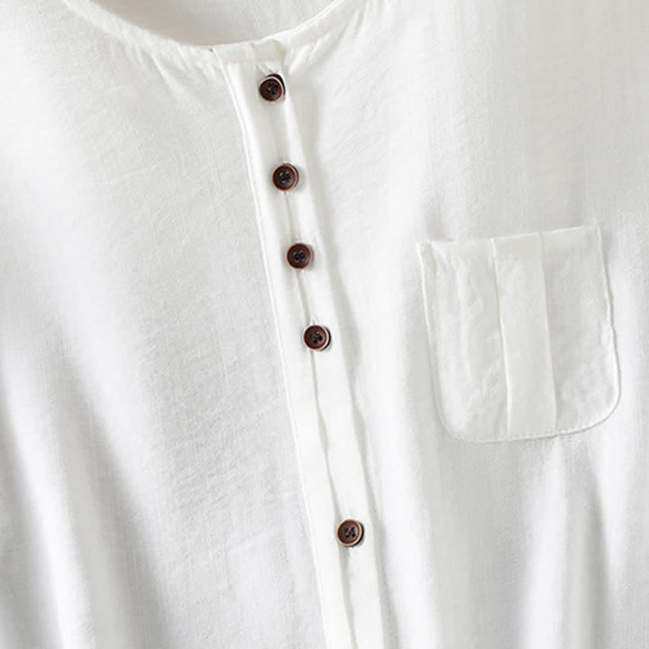 Buddha Stones Chemises à manches trois-quarts boutonnées pour femme, style minimaliste décontracté printanier, avec poche plaquée - image 33