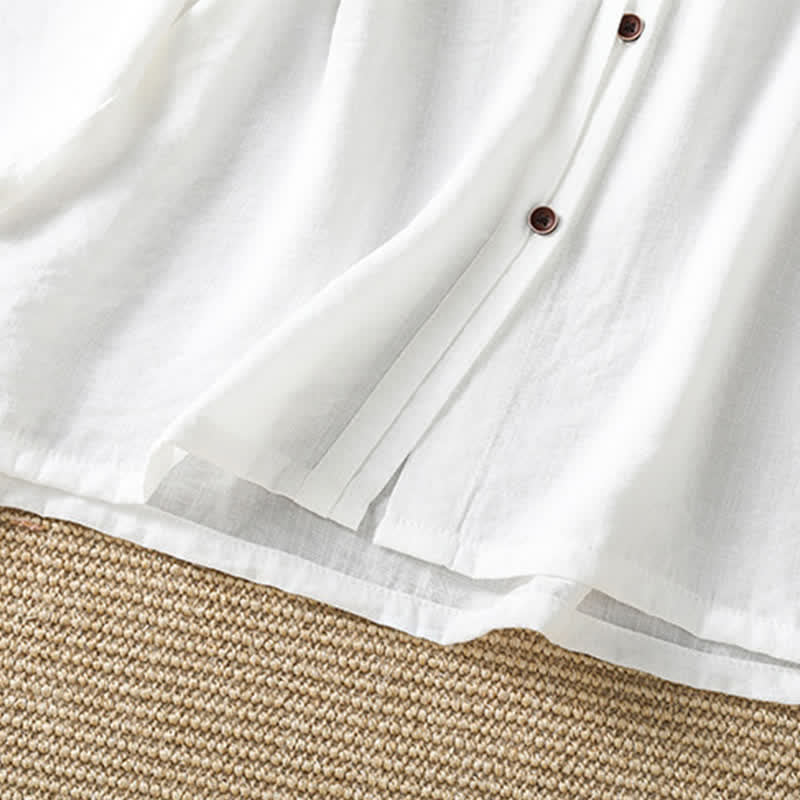 Buddha Stones Chemises à manches trois-quarts boutonnées pour femme, style minimaliste décontracté printanier, avec poche plaquée - image 34