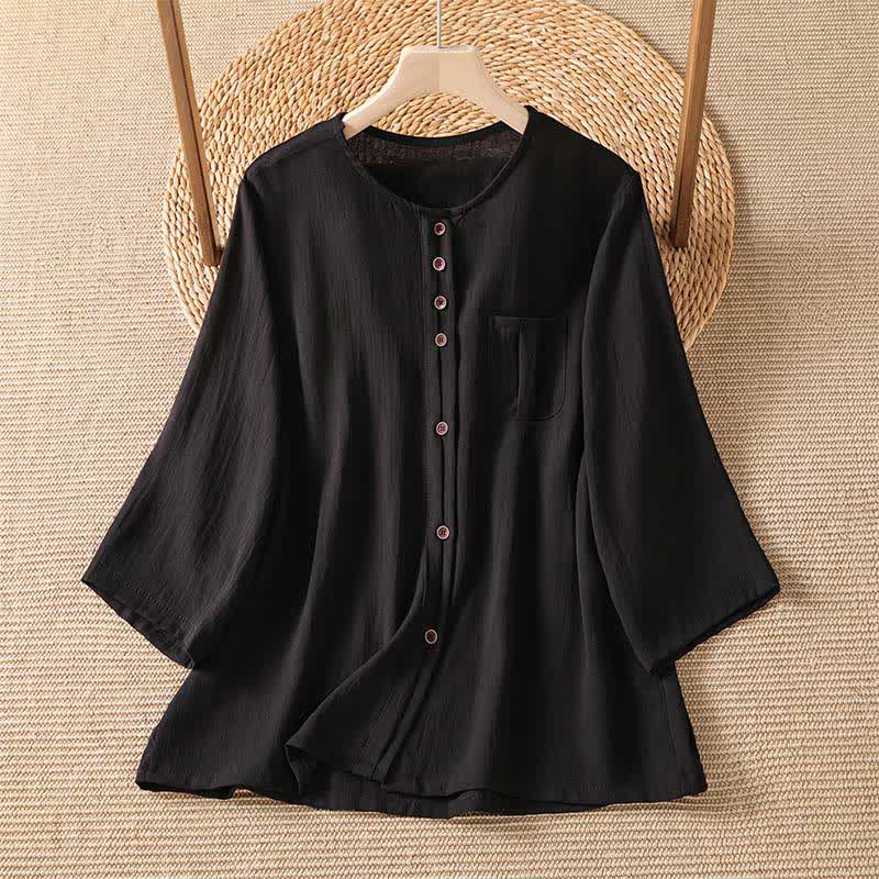 Buddha Stones Chemises à manches trois-quarts boutonnées pour femme, style minimaliste décontracté printanier, avec poche plaquée - Noir - US4-8/10，UK/AU8-12/14，EU36-40/42 (F) - image 22