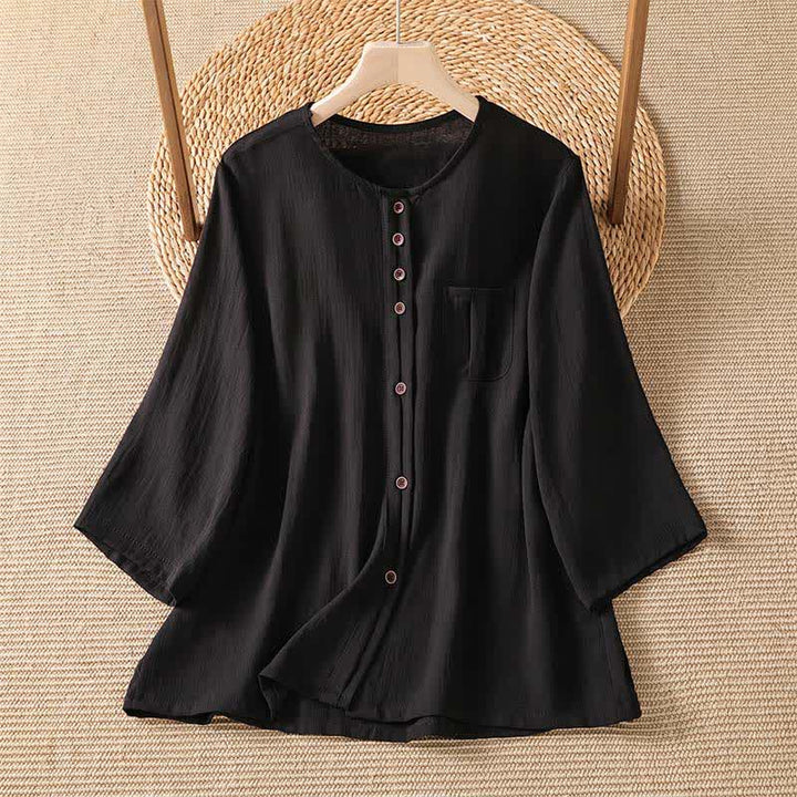 Buddha Stones Chemises à manches trois-quarts boutonnées pour femme, style minimaliste décontracté printanier, avec poche plaquée - Noir - US4-8/10，UK/AU8-12/14，EU36-40/42 (F) - image 22
