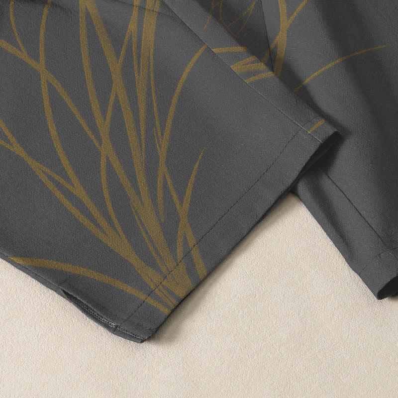 Buddha Stones Pantalon fuselé pour homme en pur coton, motif grue volante et lotus, cordon de serrage et poches - image 5