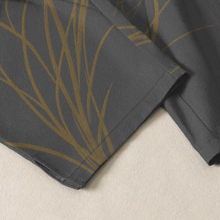 Buddha Stones Pantalon fuselé pour homme en pur coton, motif grue volante et lotus, cordon de serrage et poches - image 5