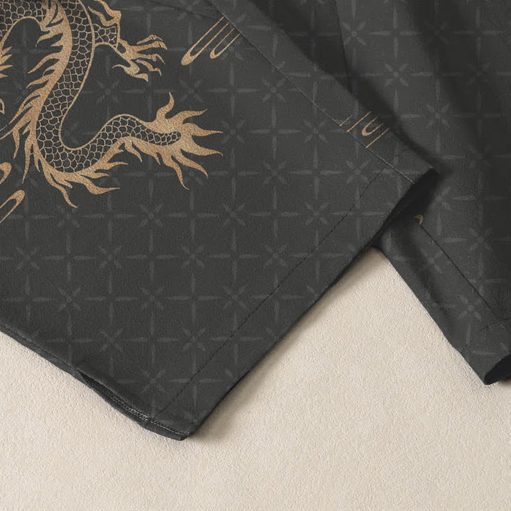 Buddha Stones Pantalon fuselé pour homme en pur coton, motif dragon doré, cordon de serrage et poches - image 5