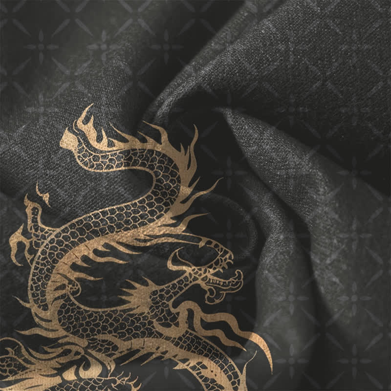 Buddha Stones Pantalon fuselé pour homme en pur coton, motif dragon doré, cordon de serrage et poches - image 6