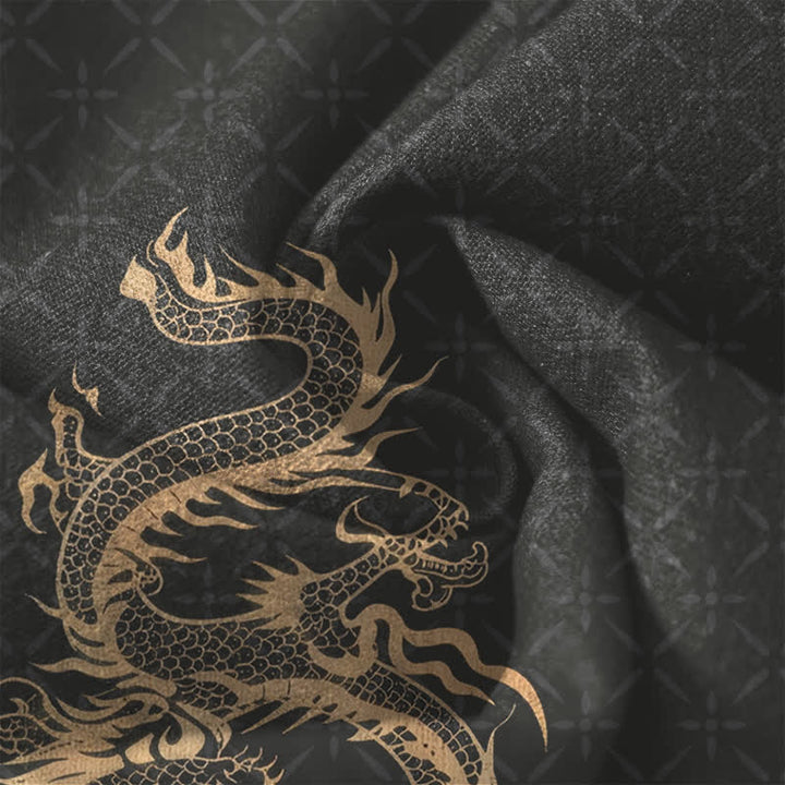 Buddha Stones Pantalon fuselé pour homme en pur coton, motif dragon doré, cordon de serrage et poches - image 6