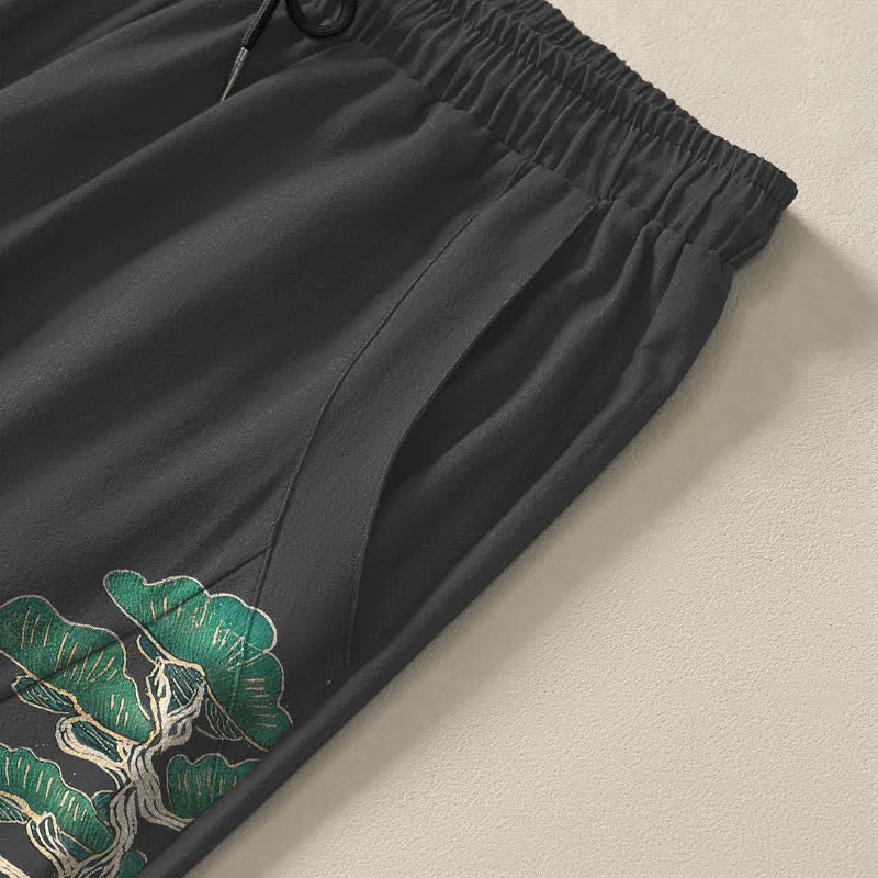 Buddha Stones Pantalon fuselé pour homme en pur coton, motif vagues de pin, cordon de serrage et poches - image 4