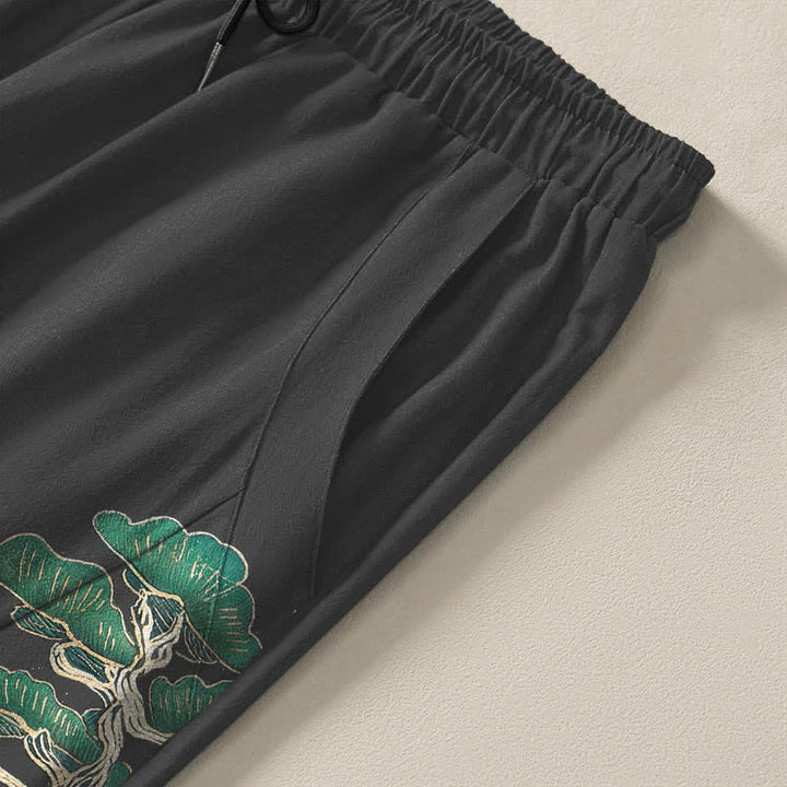 Buddha Stones Pantalon fuselé pour homme en pur coton, motif vagues de pin, cordon de serrage et poches - image 4