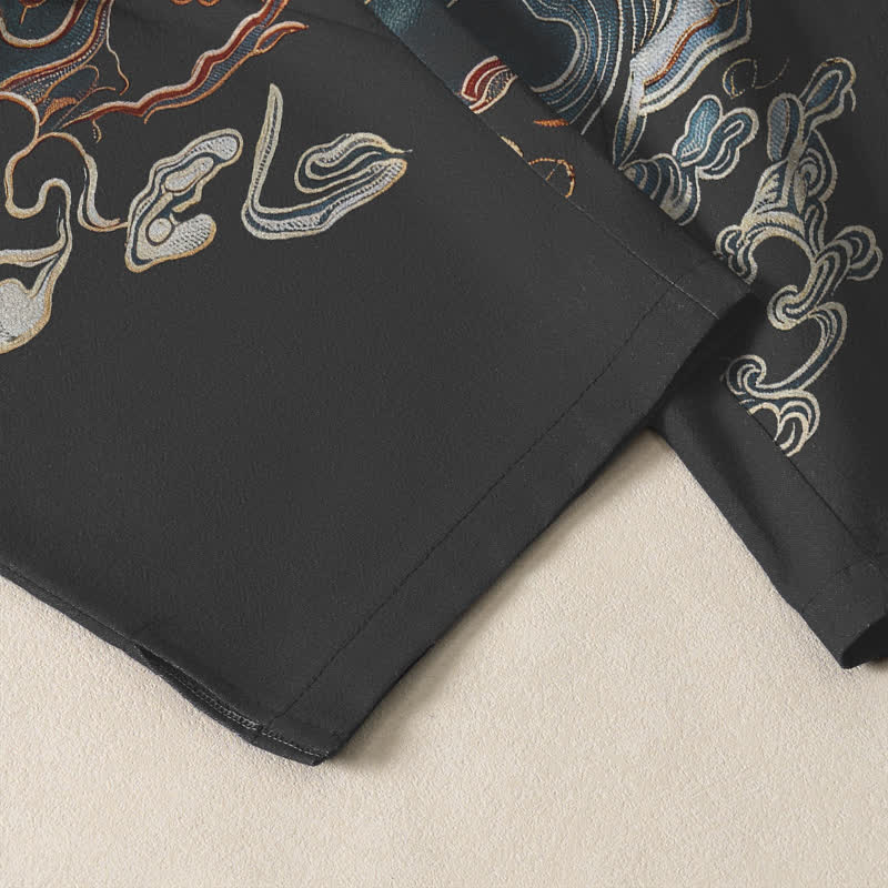 Buddha Stones Pantalon fuselé pour homme en pur coton, motif vagues de pin, cordon de serrage et poches - image 5