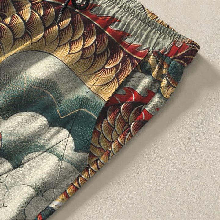 Buddha Stones Pantalon fuselé pour homme en pur coton, motif dragon nuage, cordon de serrage et poches - image 4