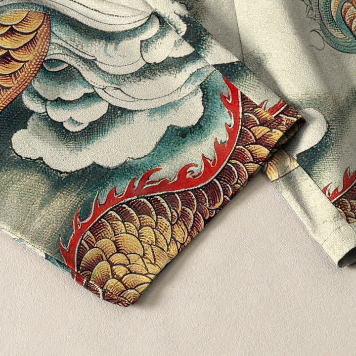 Buddha Stones Pantalon fuselé pour homme en pur coton, motif dragon nuage, cordon de serrage et poches - image 5