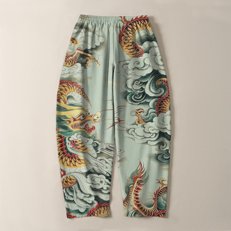 Buddha Stones Pantalon fuselé pour homme en pur coton, motif dragon nuage, cordon de serrage et poches - image 10