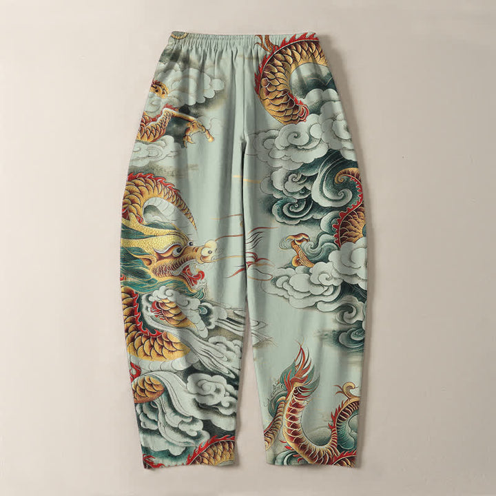 Buddha Stones Pantalon fuselé pour homme en pur coton, motif dragon nuage, cordon de serrage et poches - image 10