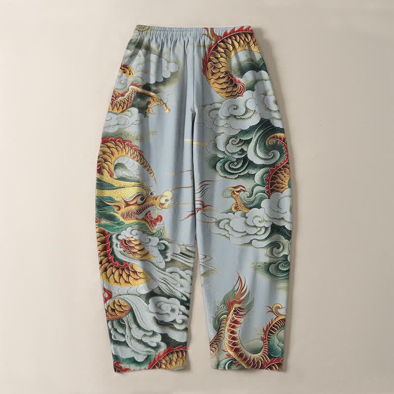 Buddha Stones Pantalon fuselé pour homme en pur coton, motif dragon nuage, cordon de serrage et poches - image 14