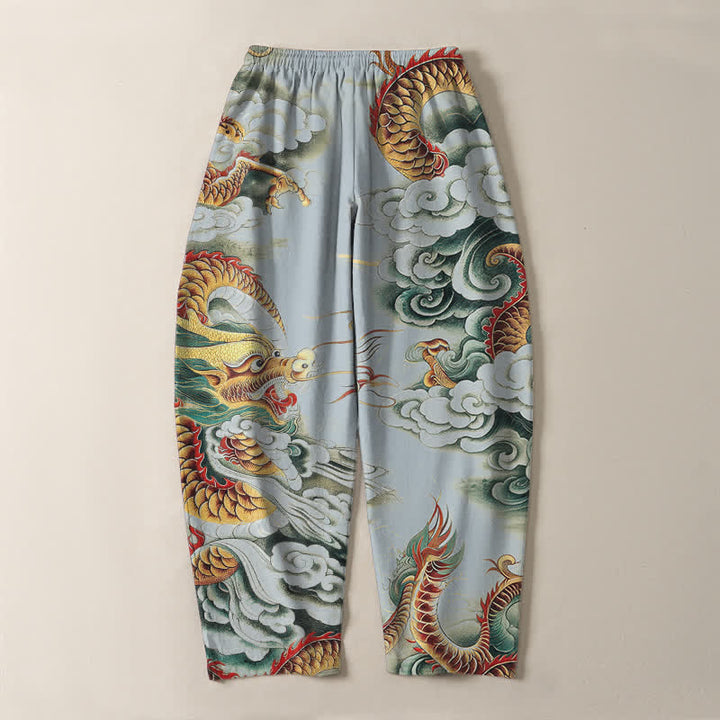 Buddha Stones Pantalon fuselé pour homme en pur coton, motif dragon nuage, cordon de serrage et poches - image 14