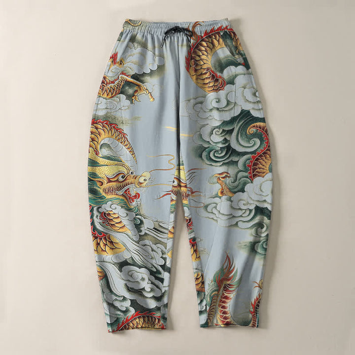 Buddha Stones Pantalon fuselé pour homme en pur coton, motif dragon nuage, cordon de serrage et poches - image 13
