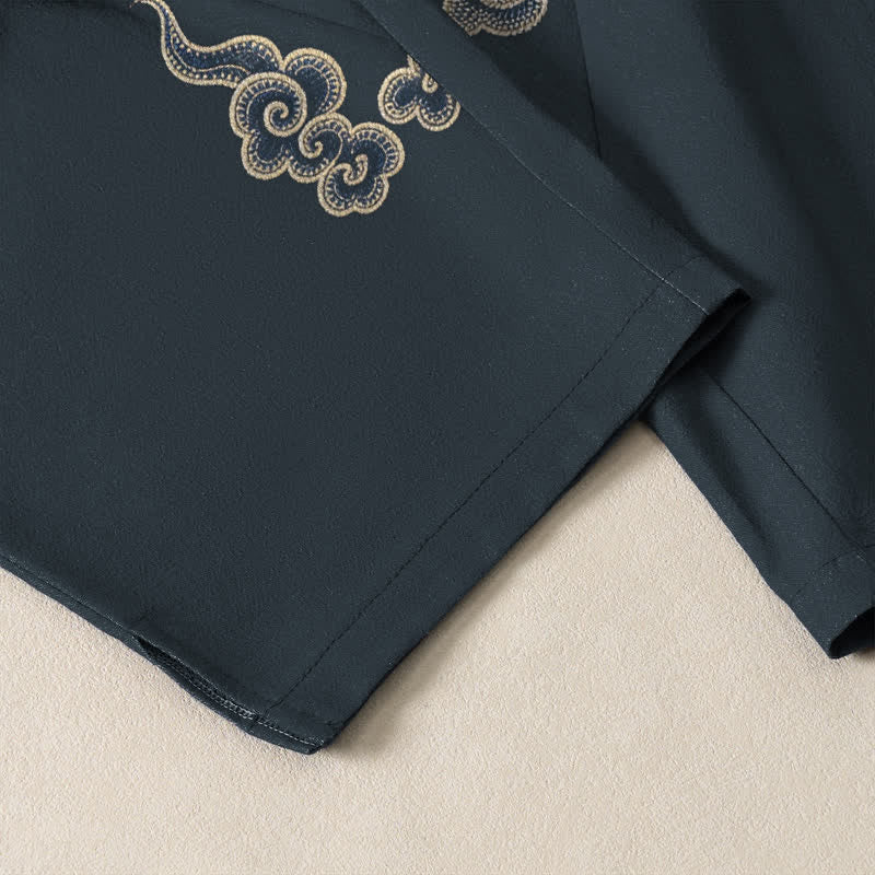 Buddha Stones Pantalon fuselé pour homme en pur coton, motif nuage de dragon et boule de feu, cordon de serrage et poches - image 5