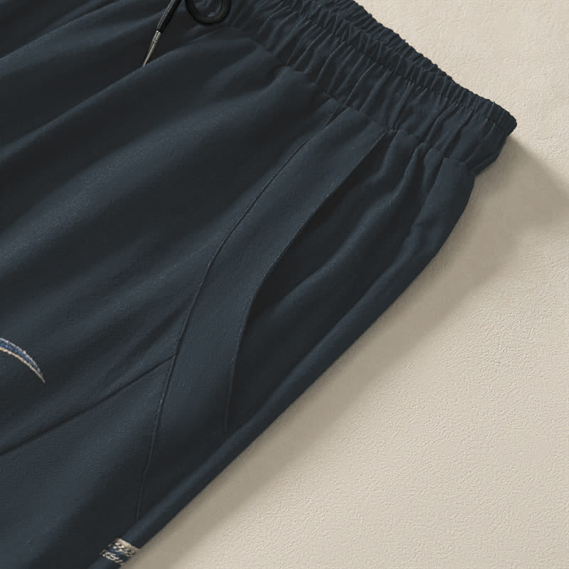Buddha Stones Pantalon fuselé pour homme en pur coton, motif nuage de dragon et boule de feu, cordon de serrage et poches - image 4