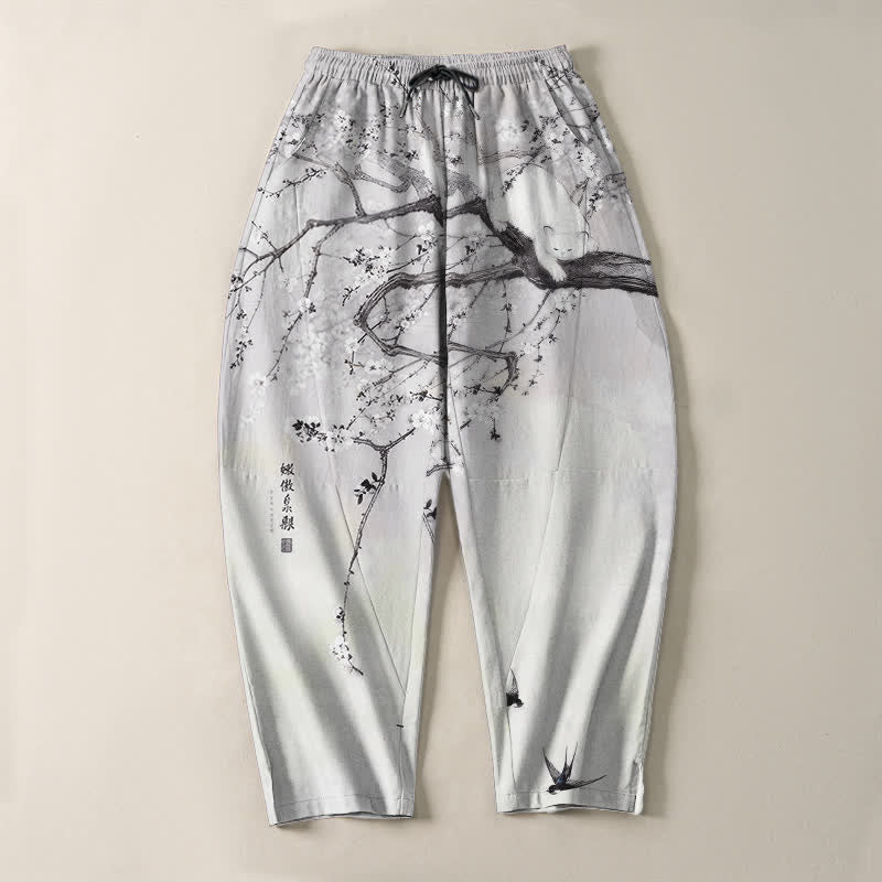 Buddha Stones Pantalon fuselé pour homme en pur coton, motif chat prune, cordon de serrage et poches - image 2