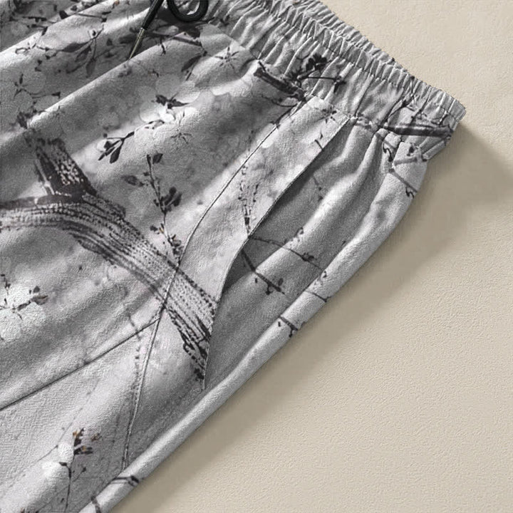 Buddha Stones Pantalon fuselé pour homme en pur coton, motif chat prune, cordon de serrage et poches - image 4