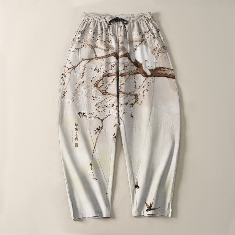 Buddha Stones Pantalon fuselé pour homme en pur coton, motif chat prune, cordon de serrage et poches - image 9