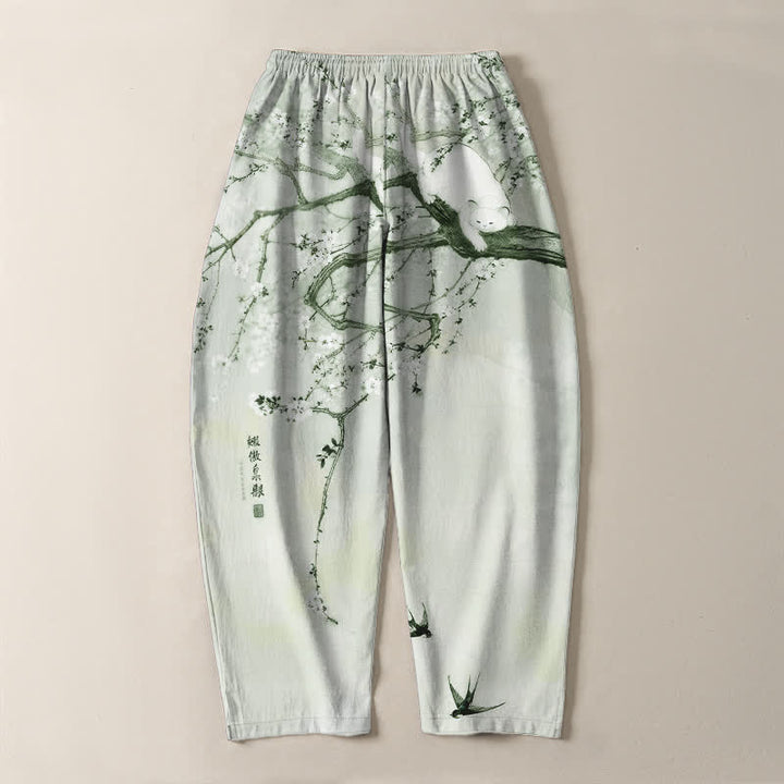 Buddha Stones Pantalon fuselé pour homme en pur coton, motif chat prune, cordon de serrage et poches - image 14