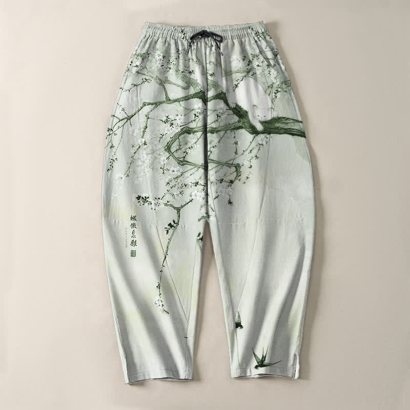 Buddha Stones Pantalon fuselé pour homme en pur coton, motif chat prune, cordon de serrage et poches - image 13