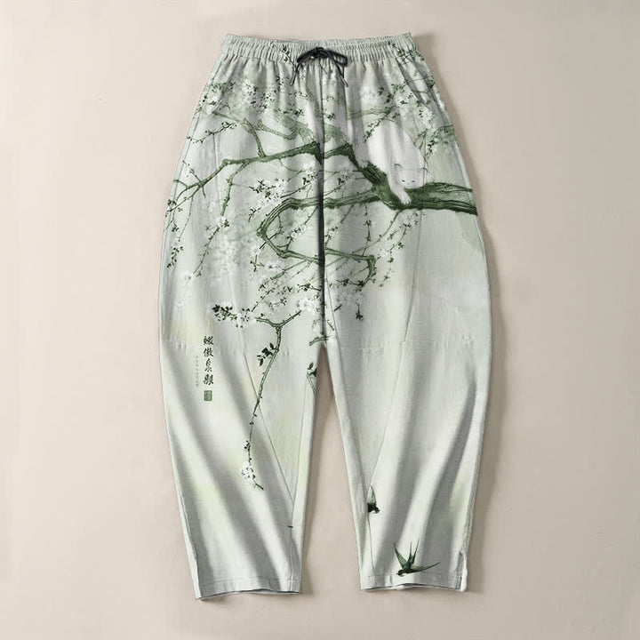 Buddha Stones Pantalon fuselé pour homme en pur coton, motif chat prune, cordon de serrage et poches - image 13