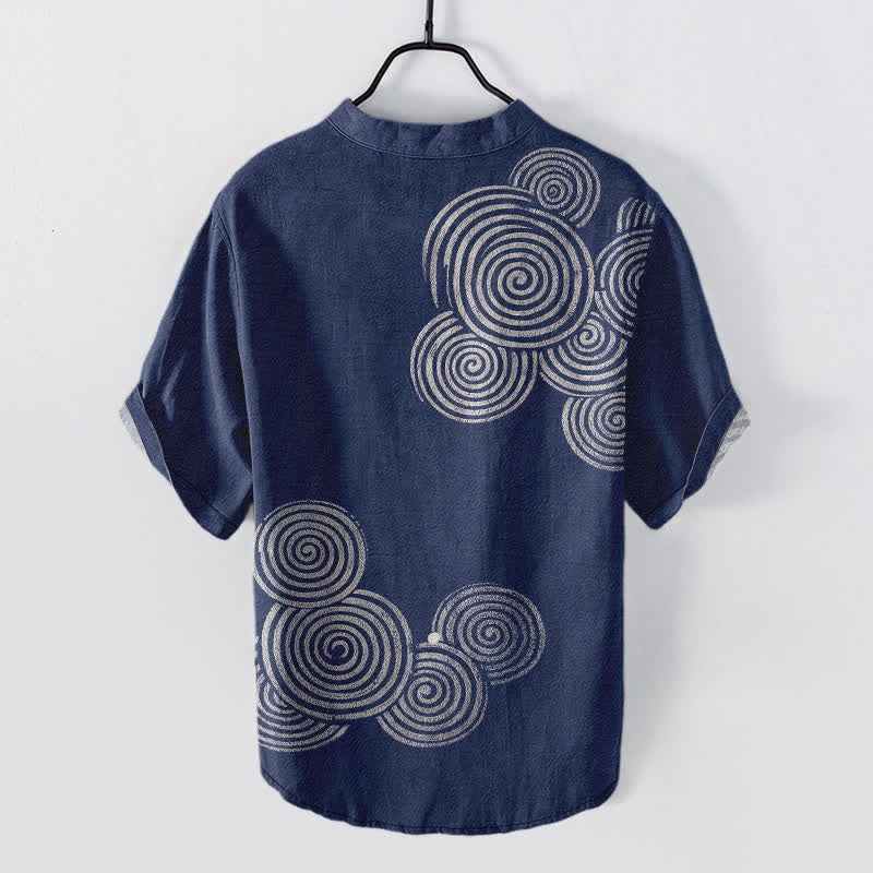 Buddha Stones Chemise homme à manches courtes et demi-boutons, motif spirale en coton - image 1