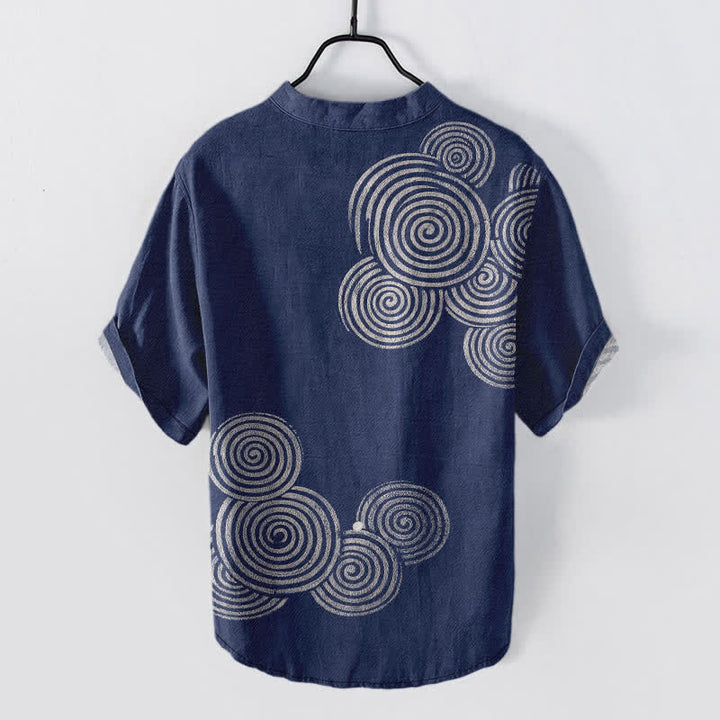 Buddha Stones Chemise homme à manches courtes et demi-boutons, motif spirale en coton - image 1