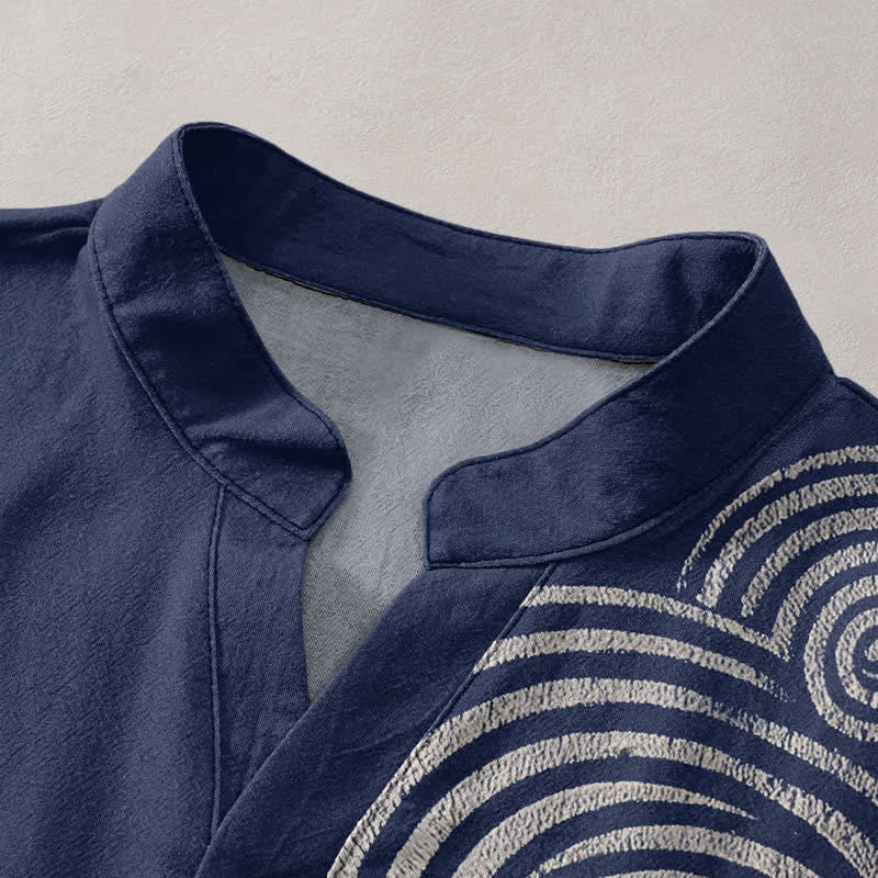 Buddha Stones Chemise homme à manches courtes et demi-boutons, motif spirale en coton - image 2