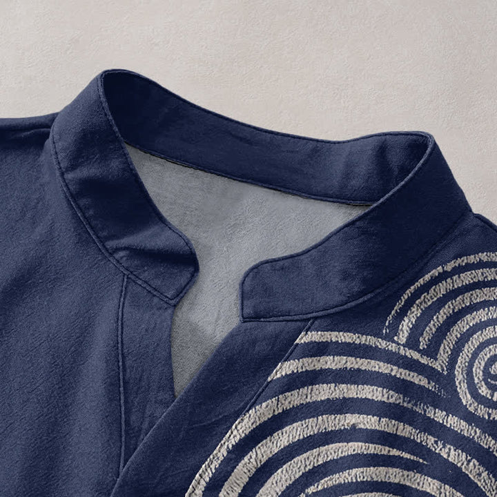 Buddha Stones Chemise homme à manches courtes et demi-boutons, motif spirale en coton - image 2