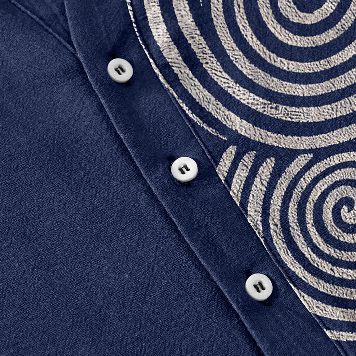 Buddha Stones Chemise homme à manches courtes et demi-boutons, motif spirale en coton - image 3