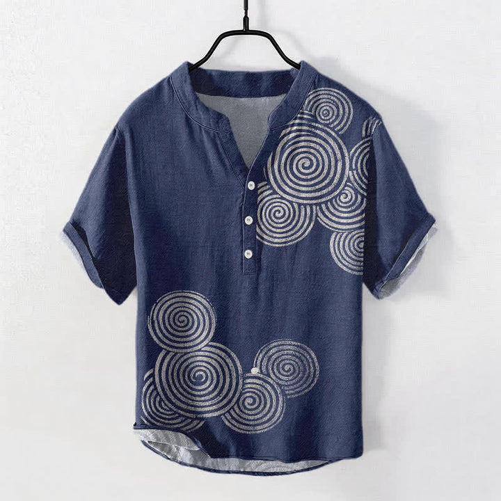 Buddha Stones Chemise homme à manches courtes et demi-boutons, motif spirale en coton - Marine - US/UK/AU50，EU60 (5XL) - image 0