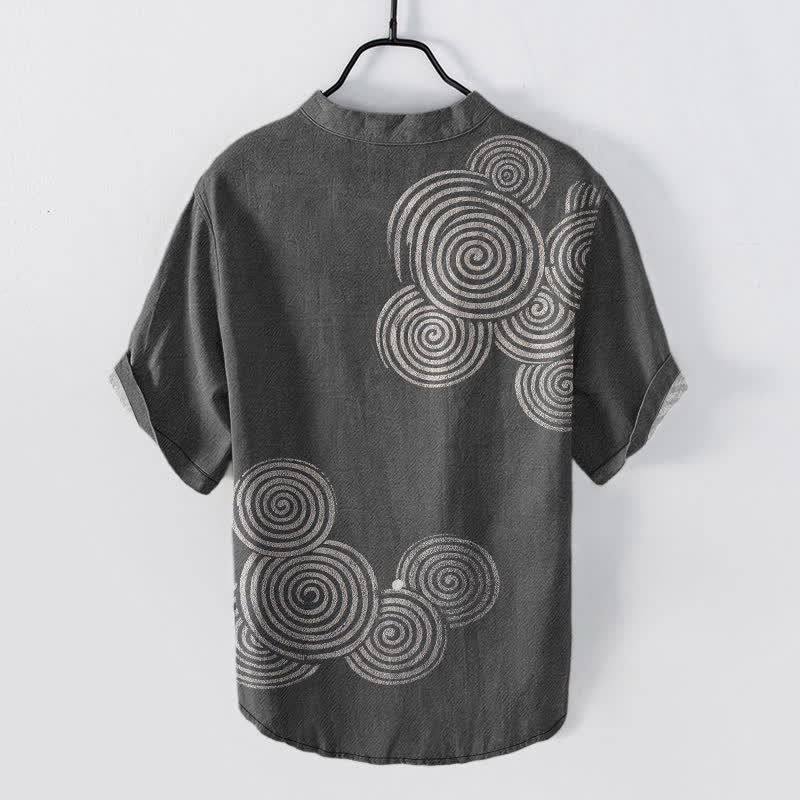 Buddha Stones Chemise homme à manches courtes et demi-boutons, motif spirale en coton - image 6