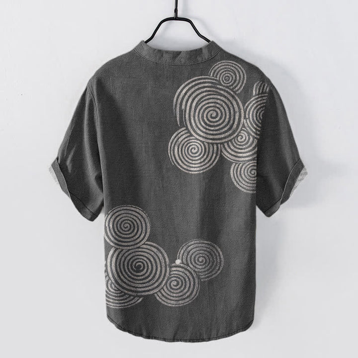 Buddha Stones Chemise homme à manches courtes et demi-boutons, motif spirale en coton - image 6