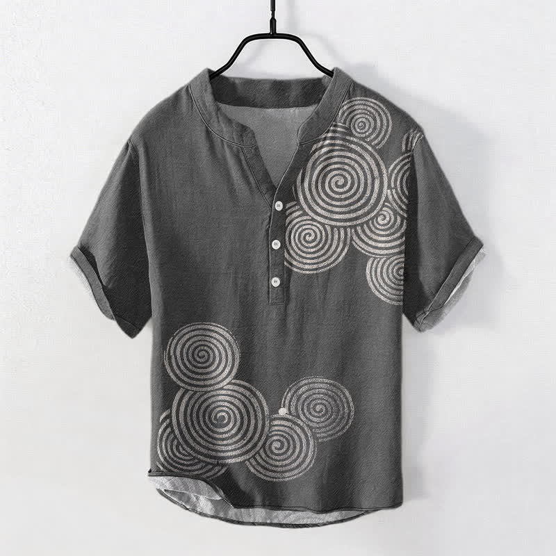 Buddha Stones Chemise homme à manches courtes et demi-boutons, motif spirale en coton - Gris sombre - US/UK/AU50，EU60 (5XL) - image 5