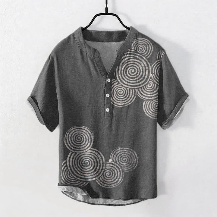 Buddha Stones Chemise homme à manches courtes et demi-boutons, motif spirale en coton - Gris sombre - US/UK/AU50，EU60 (5XL) - image 5