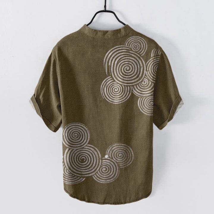 Buddha Stones Chemise homme à manches courtes et demi-boutons, motif spirale en coton - image 8