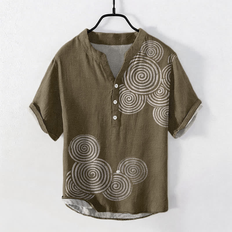 Buddha Stones Chemise homme à manches courtes et demi-boutons, motif spirale en coton - Olive - US/UK/AU50，EU60 (5XL) - image 7
