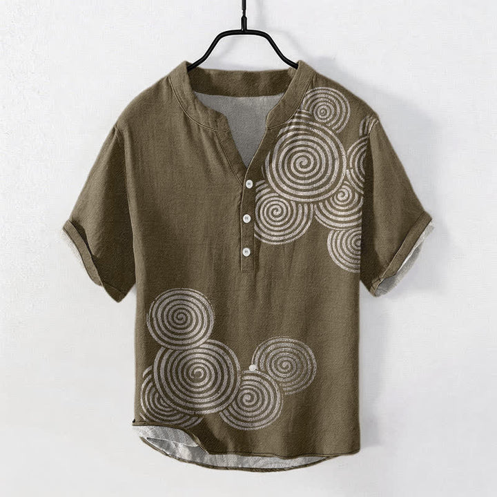 Buddha Stones Chemise homme à manches courtes et demi-boutons, motif spirale en coton - Olive - US/UK/AU50，EU60 (5XL) - image 7