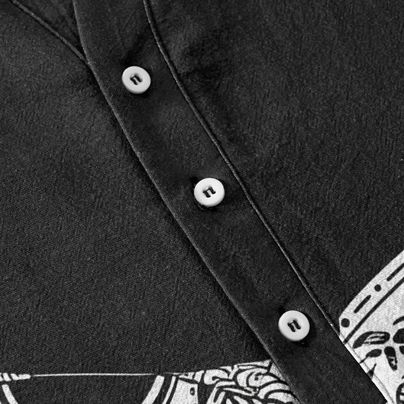 Buddha Stones Chemise à manches courtes et demi-boutonnée pour homme, en coton à motif tribal de tête de chat - image 3
