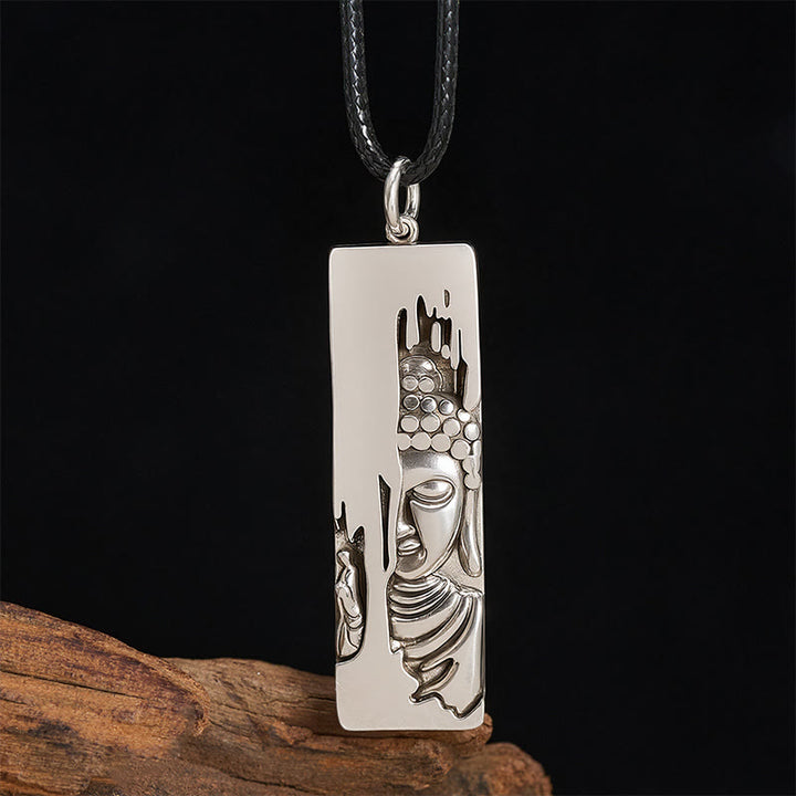 Buddha Stones Tathagata Bouddha Force Protection Amulette Porte-bonheur Collier Pendentif Style Vintage - Bouddha style vintage + corde en cuir de 60 cm - image 0