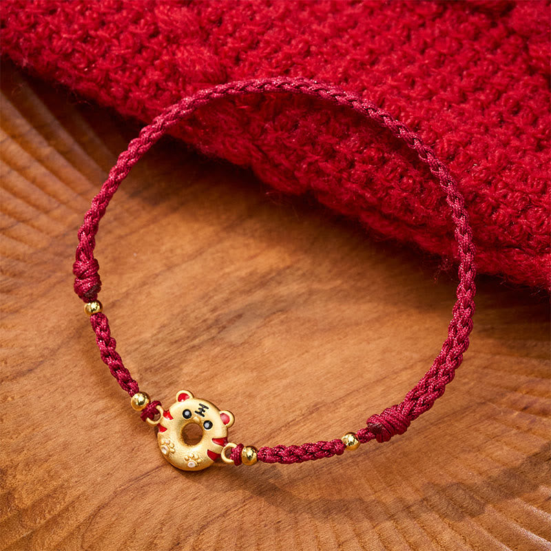 Buddha Stones Bracelet ajustable Copper Tiger Peace Buckle tissé à la main avec cordon rouge, symbole de mise à la terre - image 1