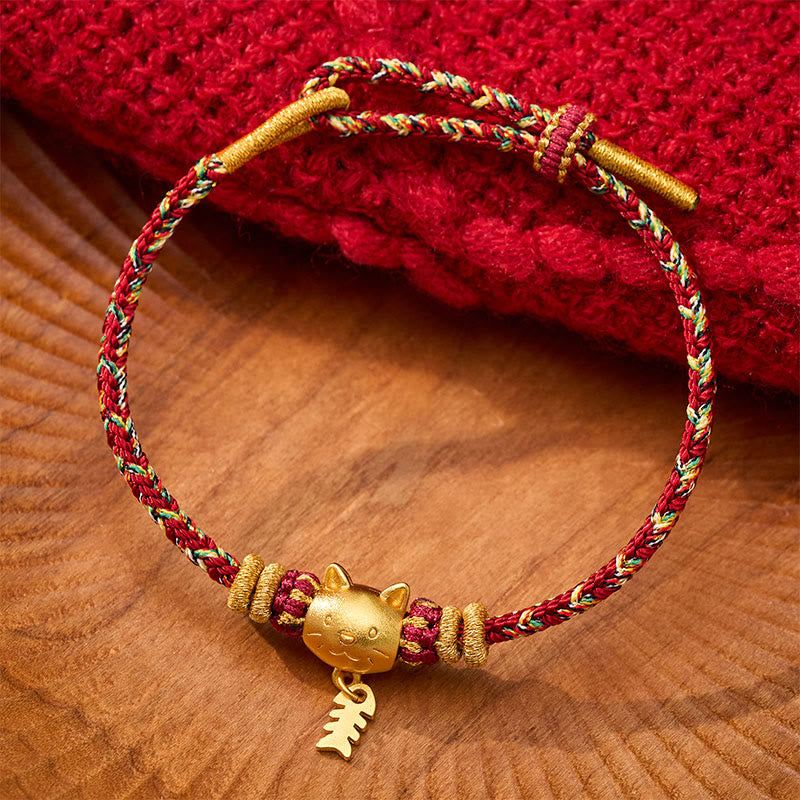 Buddha Stones Bracelet d'équilibre en fil de cuivre multicolore avec poisson-chat - Rouge (Tour de poignet : 14 à 16 cm) - image 0